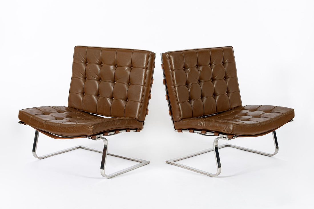 Pair Vintage Brown Tugendhat Lounge Chairs by Mies van der Rohe for Knoll 1960s