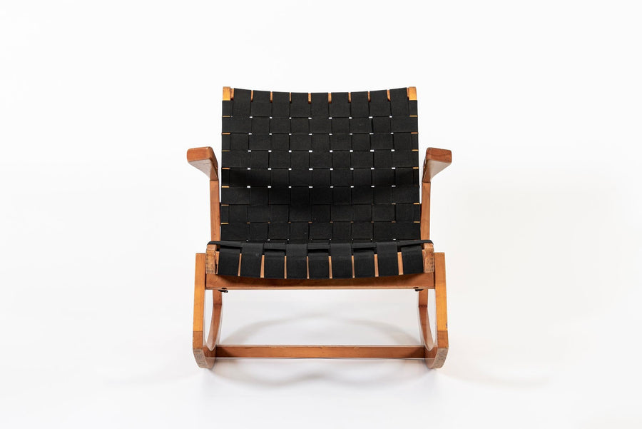 Rare Early Mid Century Wooden Rocking Chair by Ralph Rapson, 1940s