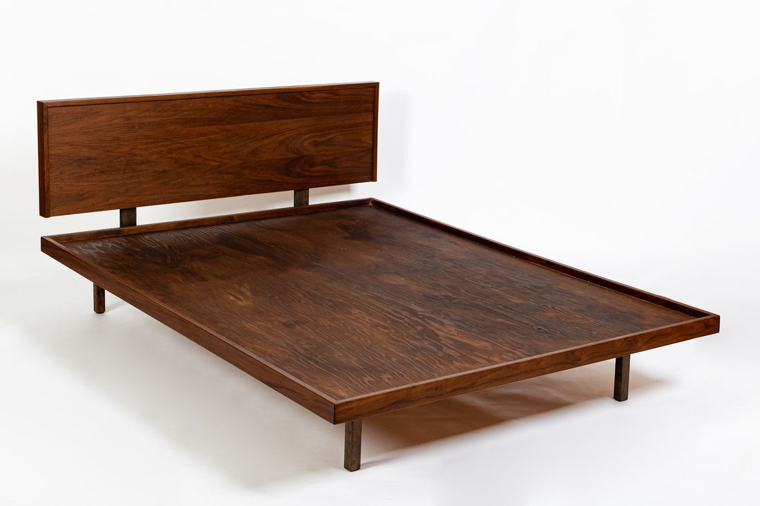 Vintage Mid-Century Walnut Wood Platform Bed by Richard Artschwager (attr.) 1950s