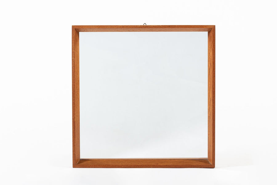 Vintage Mid Century Square Teak Wood Hanging Wall Mirror