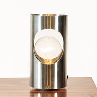 Vintage Mid Century Silver Stainless Steel Cylinder Table Lamp