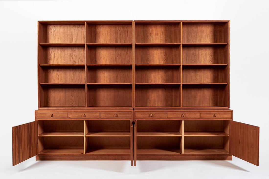 Large Mid Century Swedish Teak Wood Bookshelf Wall Unit by Bodafors