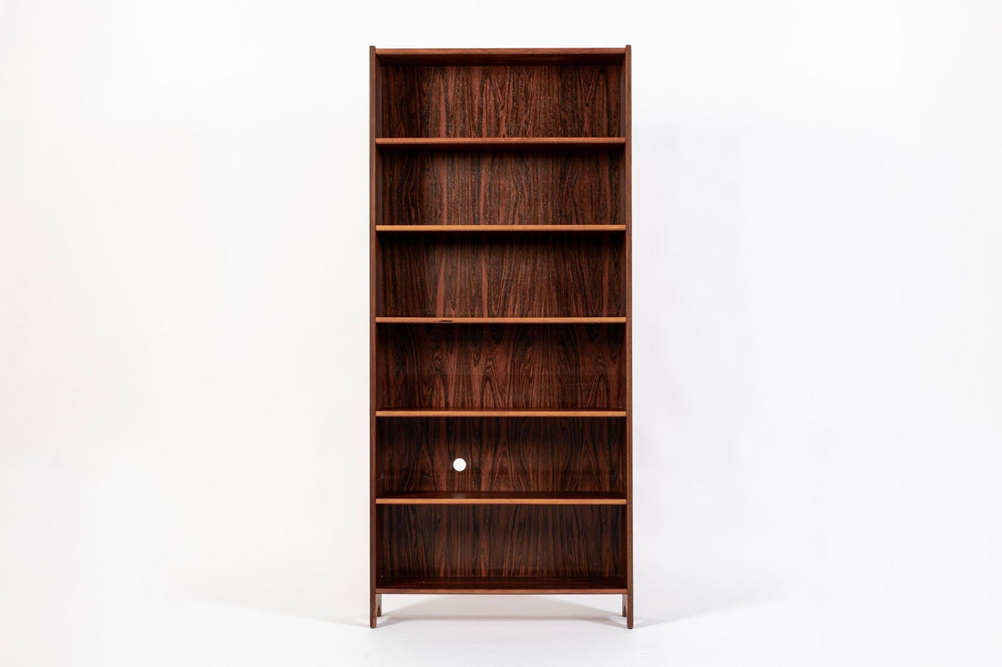 Mid Century Rosewood Bookcase, Scandinavian Tall Display Shelf, 3 Avail
