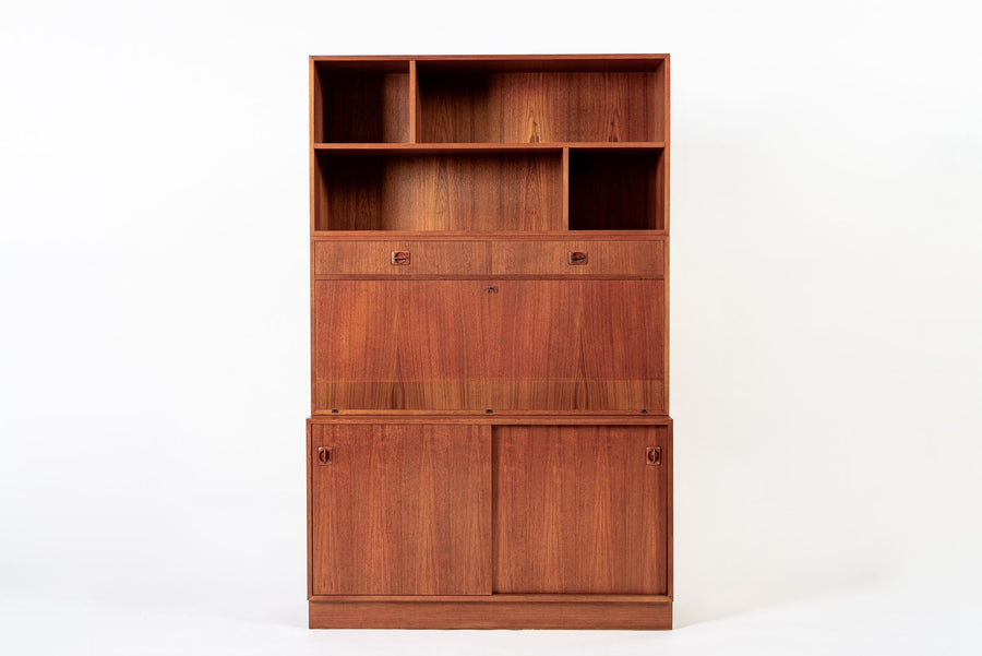 Mid Century Danish Teak Wood Drop-Down Secretary Desk Wall Unit