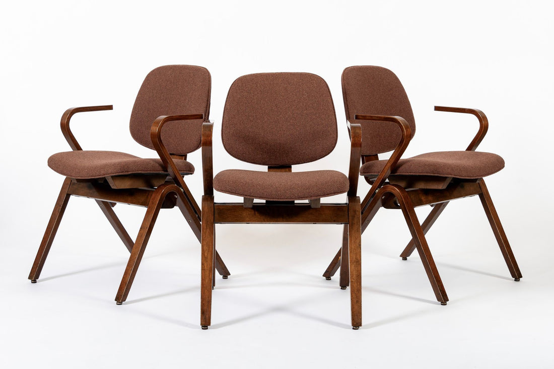 Mid Century Brown Plywood Arm Chairs by Joe Atkinson for Thonet