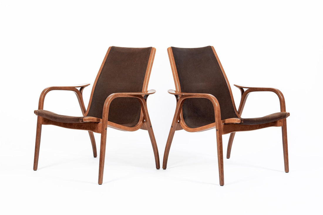 Pair Mid-Century Swedish Brown Lamino Lounge Chairs by Yngve Ekström for Swedese