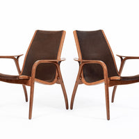 Pair Mid-Century Swedish Brown Lamino Lounge Chairs by Yngve Ekström for Swedese