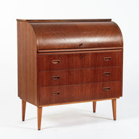 Scandinavian Teak Wood Rolltop Secretary Desk by Egon Ostergaard, Made in Sweden
