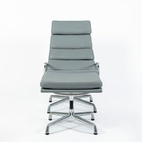 Eames Soft Pad Recliner with Ottoman for Herman Miller, Gray Leather Aluminum Group