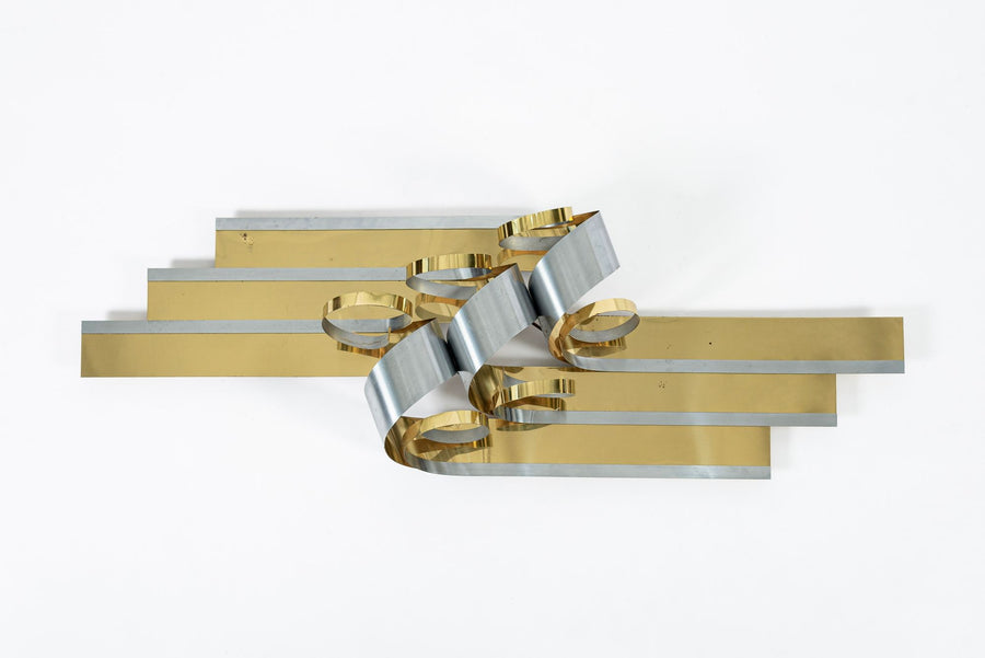 Large Vintage Mid Century Metal Ribbon Wall Art Sculpture by Curtis Jere 1980s