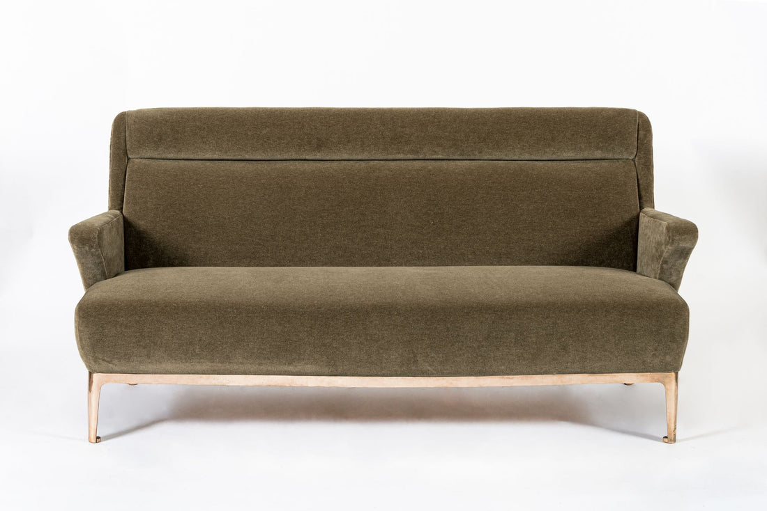 Restored 1940s Art Deco Sofa Mink Mohair, Matching Chair Available