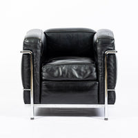 Authentic Cassina LC2 Black Leather Petit Lounge Chair by Le Corbusier, 4x Avail