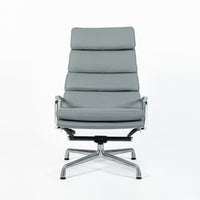 Eames Soft Pad Recliner for Herman Miller, Gray Leather Aluminum Group Lounge Chair