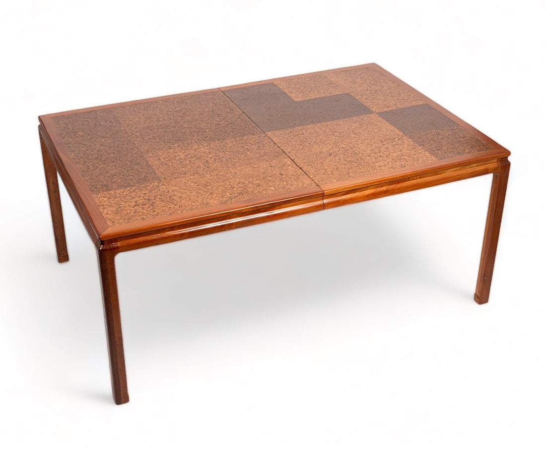 Mid Century Wood & Cork Extendable Dining Table by Edward Wormley