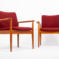 Mid Century Danish Red Diplomat Chairs by Finn Juhl for France & Daverkosen