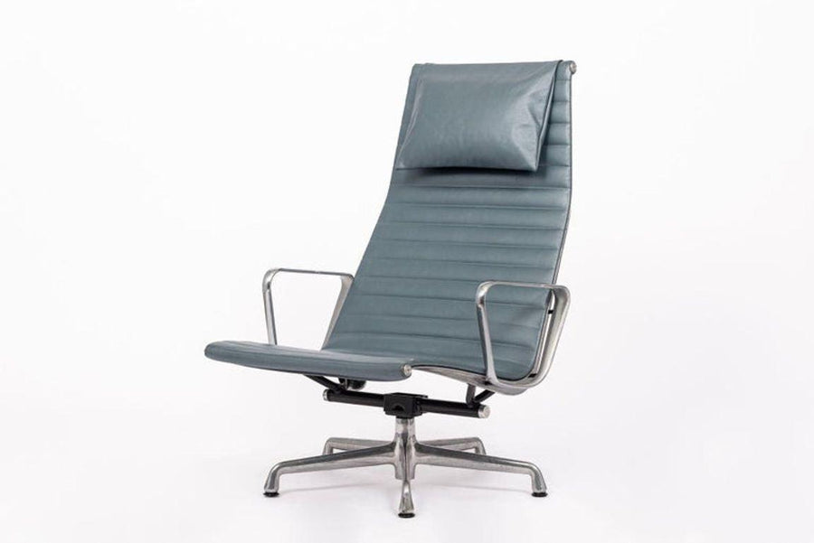 Eames Blue Gray Leather Office Lounge Chair for Herman Miller - 2 Available