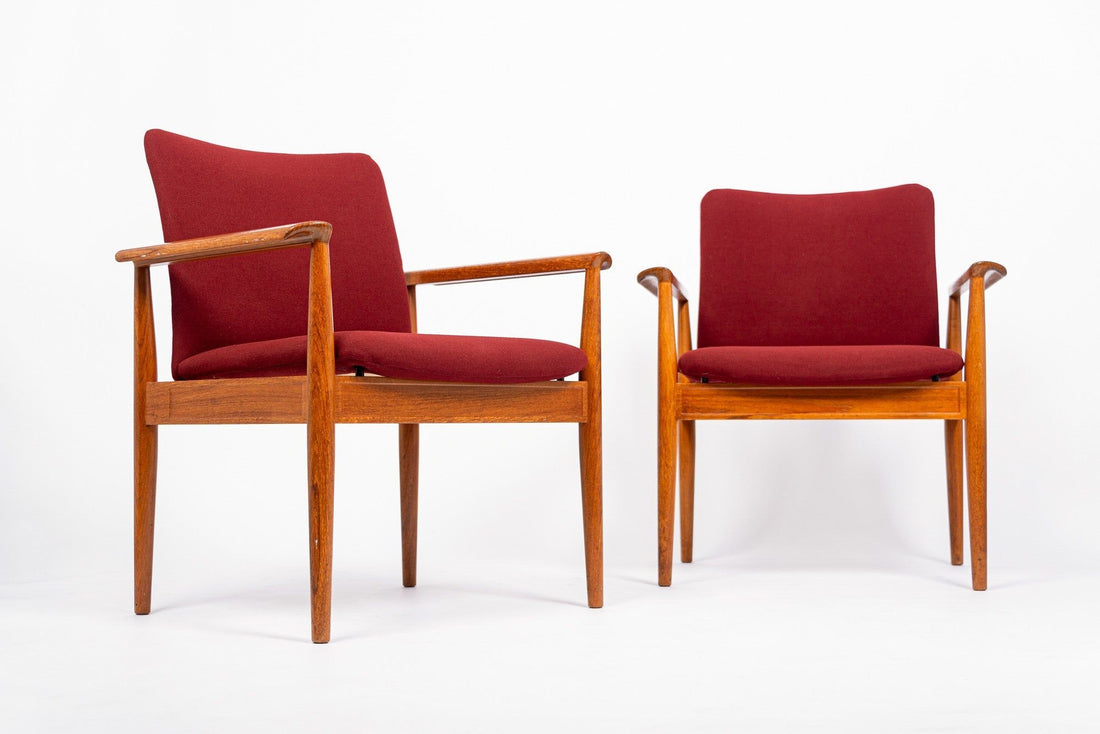 Danish Modern Red Diplomat Chairs by Finn Juhl for France & Daverkosen