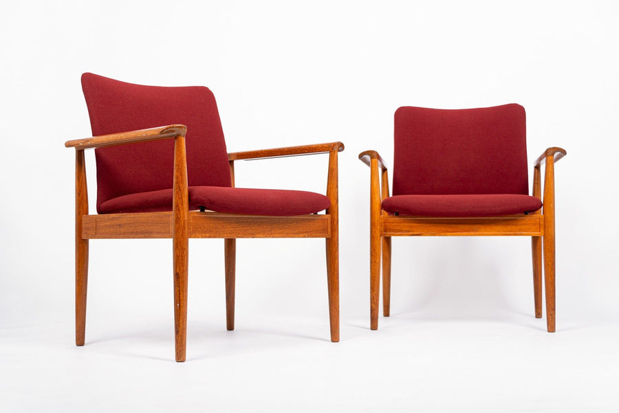 Danish Modern Red Diplomat Chairs by Finn Juhl for France & Daverkosen