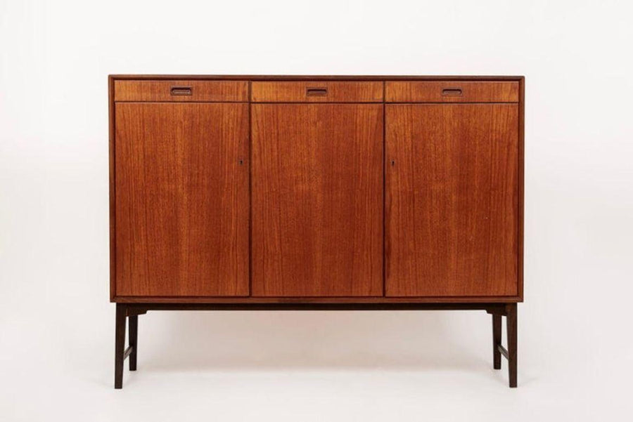 Mid Century Swedish Teak Wood High Cabinet Credenza or Sideboard