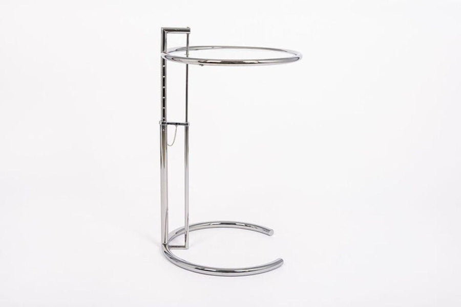 Mid Century Modern Glass & Chrome Round Side Table by Eileen Gray (attr.)