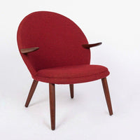 Danish Mid Century Modern Red Upholstery Lounge Chairs by Kurt Olsen, 1960s