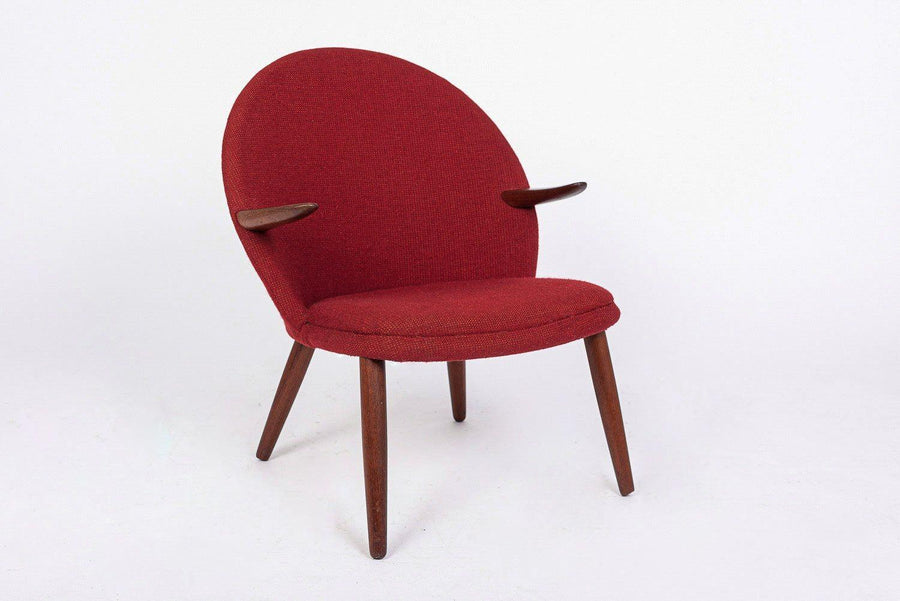 Danish Mid Century Modern Red Upholstery Lounge Chairs by Kurt Olsen, 1960s