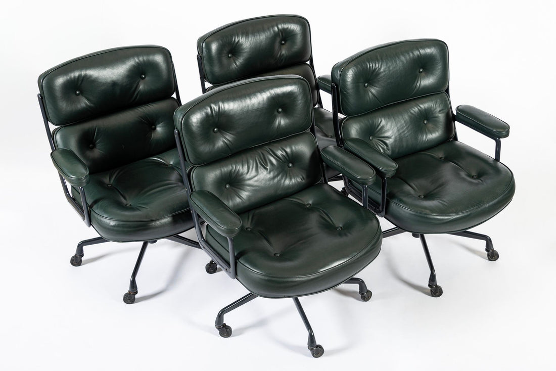 Time Life Green Leather Office Chairs by Eames for Herman Miller, 1996 Set of 4