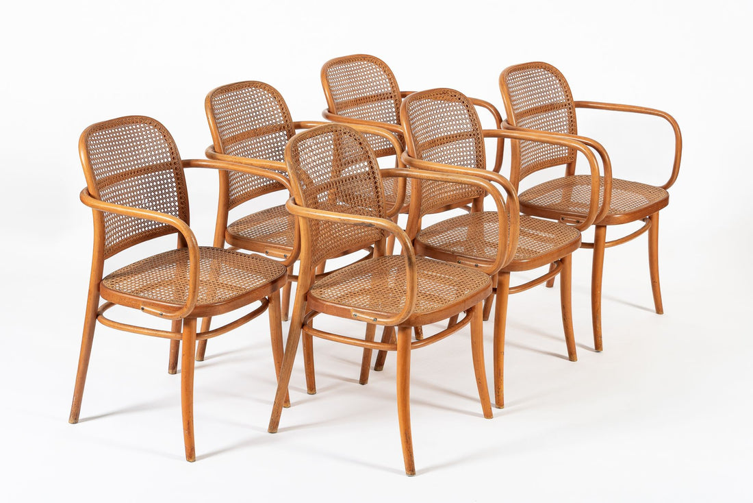 Vintage Bent Wood & Wicker Cafe Chairs by Josef Hoffman for Ligna