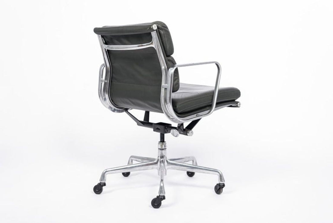Dark Gray Leather Office Chair by Eames for Herman Miller Aluminum Group