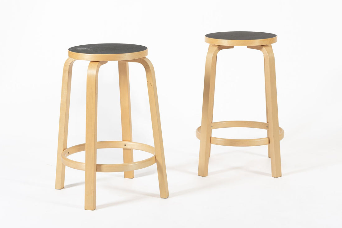 Mid Century Finnish Birch & Black 64 Stools by Alvar Aalto for Artek, 2015