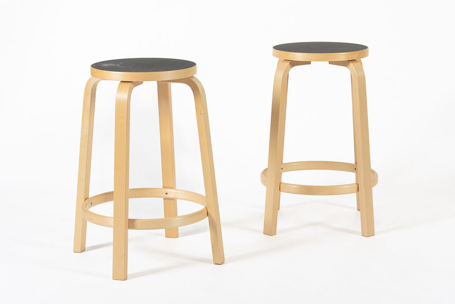 Mid Century Finnish Birch & Black 64 Stools by Alvar Aalto for Artek, 2015