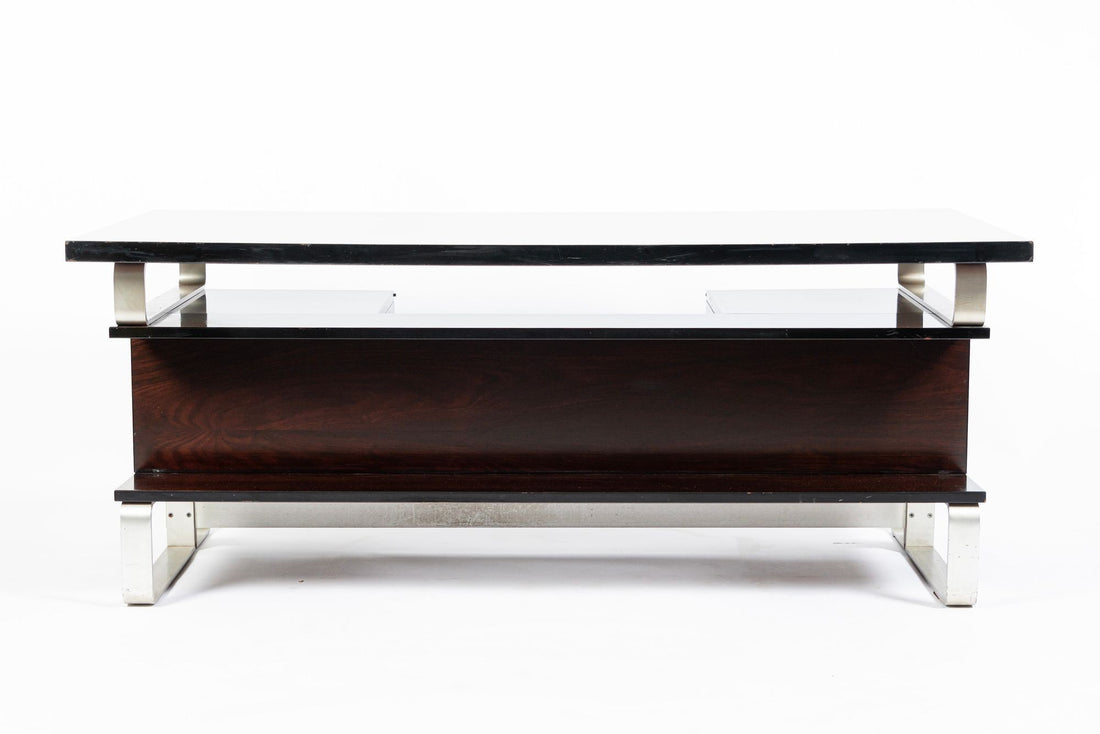 Postmodern Italian Rosewood and Metal Writing Desk by Abbondinterni, 1970s