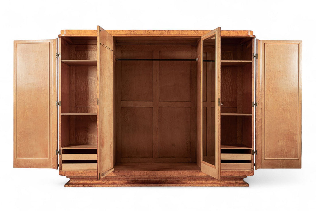 Antique Art Deco Burlwood Elm Armoire Wardrobe Cabinet