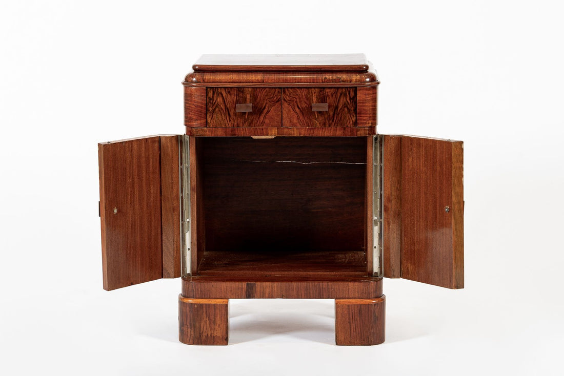 Antique Art Deco Small Wood Side Cabinet or Nightstand 1940s