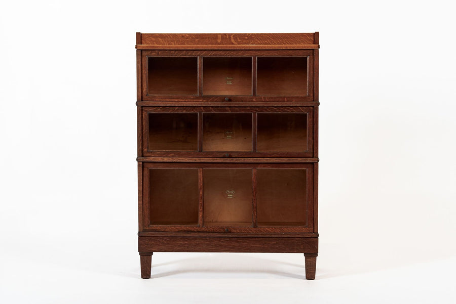 Antique American Three Shelf Barrister Bookcase Cabinet in Tiger Oak