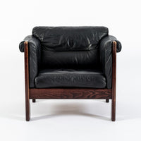Mid Century Danish Black Leather Lounge Chair in Style of Arne Norell, Matching Sofa