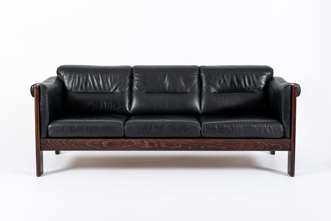 Mid Century Danish Black Leather Sofa in Style of Arne Norell, Matching Chair Avail