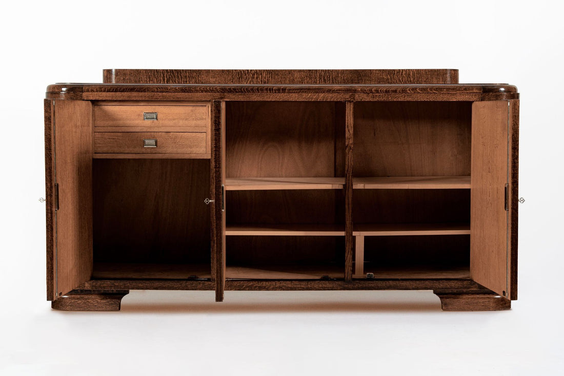 Antique French Art Deco Wood Parquetry Sideboard Cabinet by Adolphe Chanaux (attr)