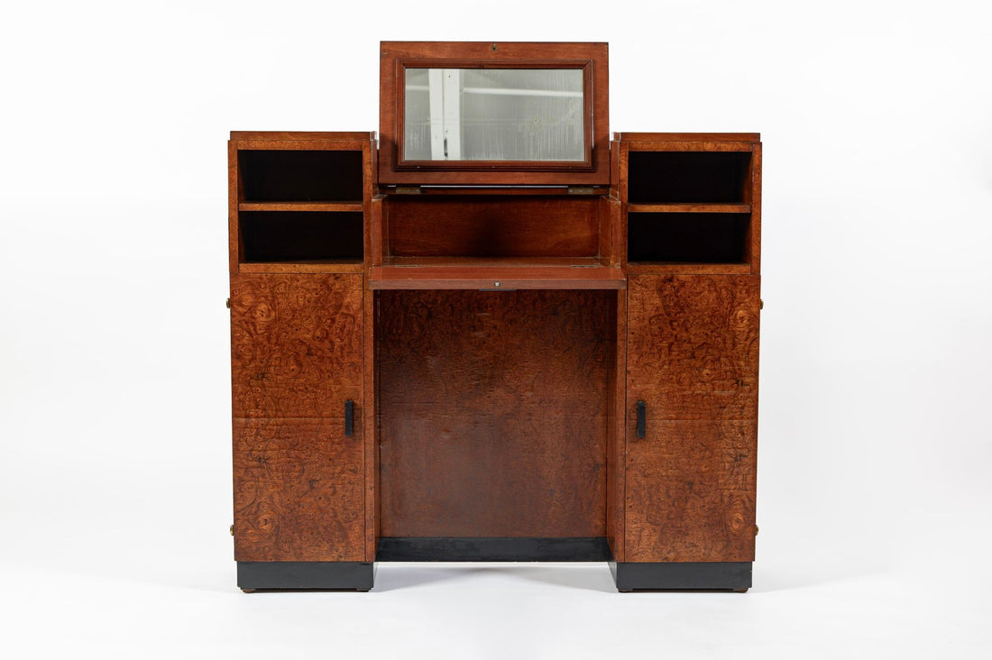 American Art Deco Birdseye Maple Vanity Cabinet or Dressing Table, Circa 1930