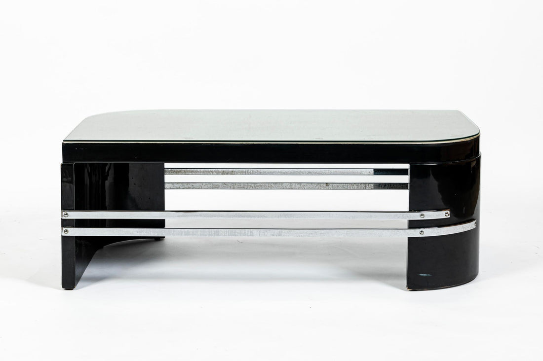 Art Deco Coffee Table in Black Lacquer and Metal Leaf, circa 1935