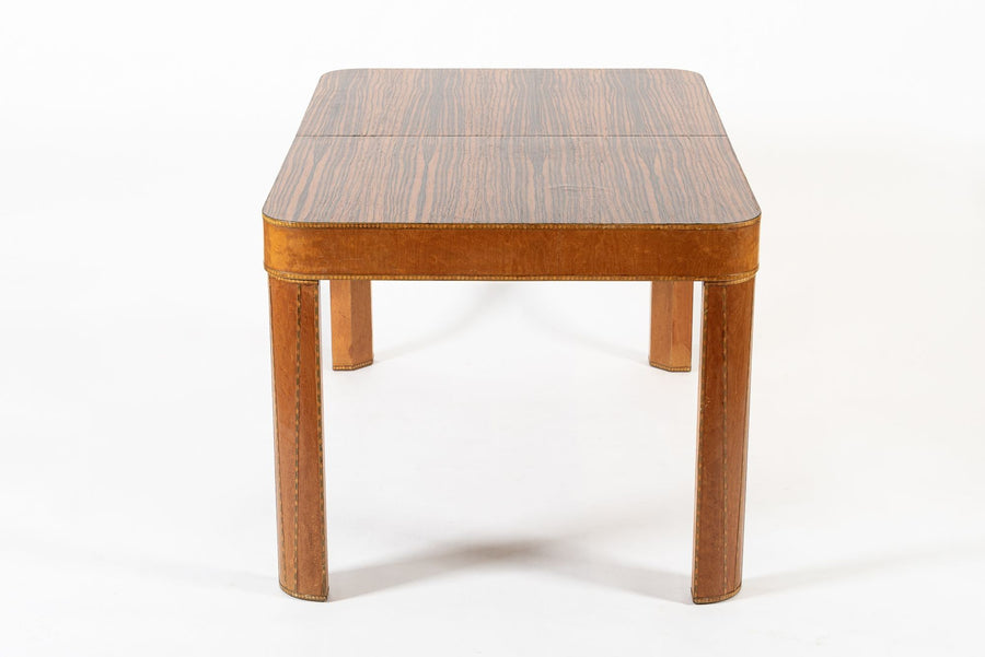 Antique Art Deco Macassar Ebony Wood Dining Table with Glass Top, 1940s