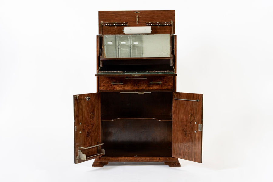 Antique French Art Deco Elm Wood Bar Cabinet 1930s