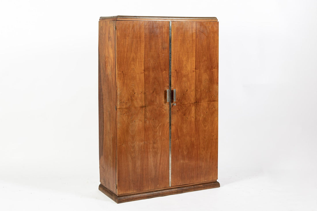 Antique French Art Deco Mahogany Wardrobe Armoire Cabinet, 1940s