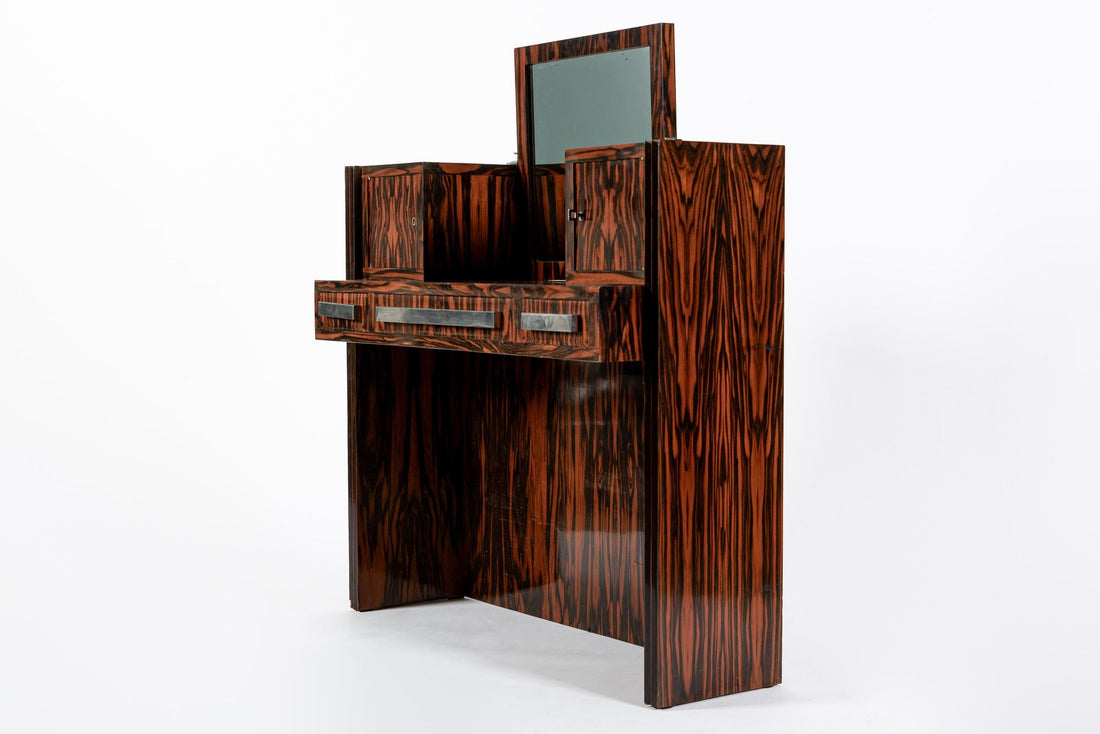 Antique French Art Deco Macassar Ebony Vanity Cabinet by Georges Champion (attr)