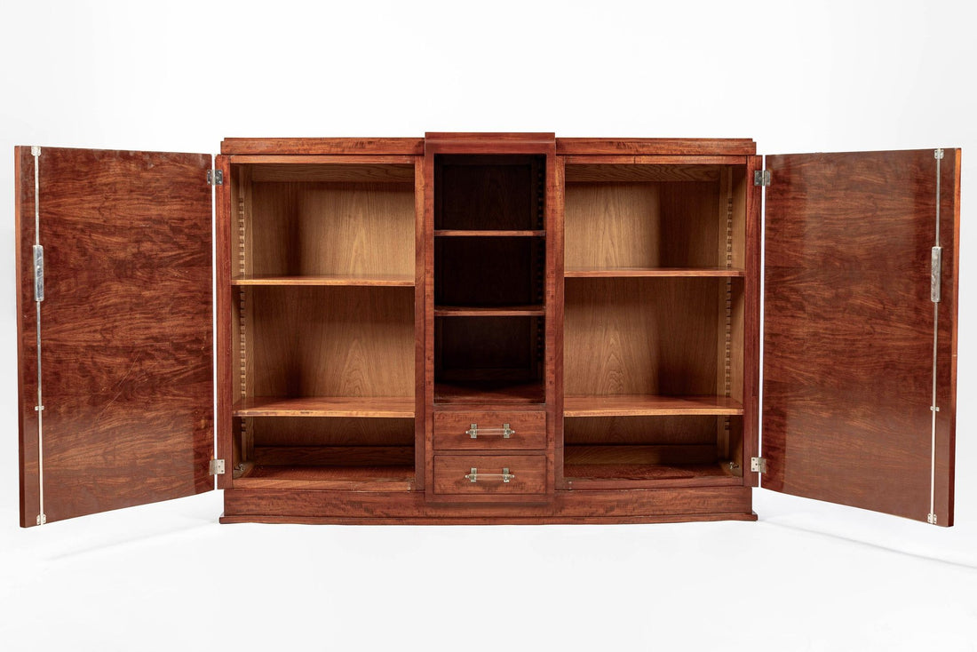 Antique Art Deco Tall Mahogany Wood Storage or Bar Cabinet 1940s