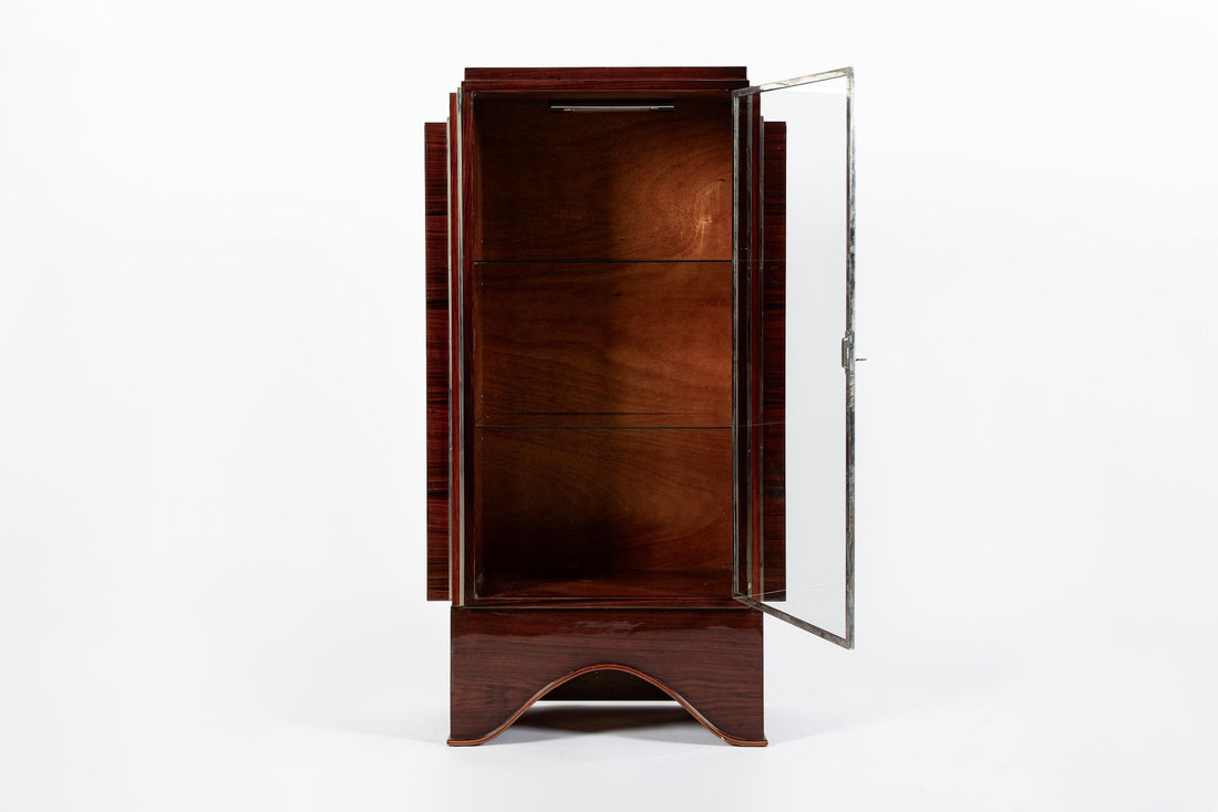 Antique French Art Deco Rosewood and Glass Vitrine Display Cabinet 1930s