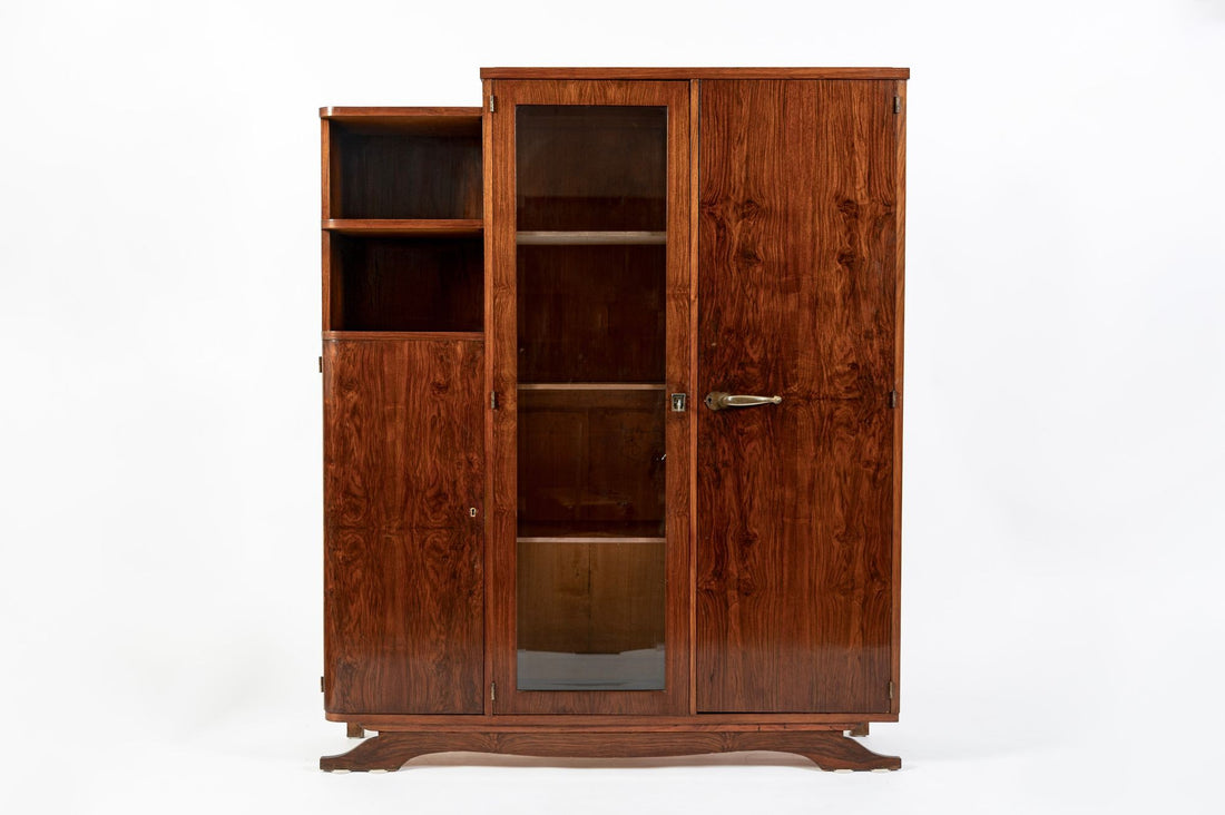Antique French Art Deco Rosewood Vitrine Display Cabinet or Bookcase, 1940s