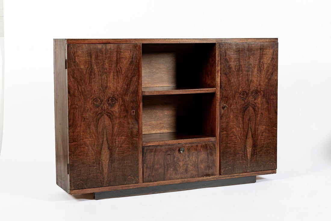 Antique Art Deco Italian Walnut Wood Credenza Cabinet