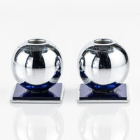 Art Deco Chrome and Cobalt Blue Candleholders by Walter von Nessen for Chase, 1930s
