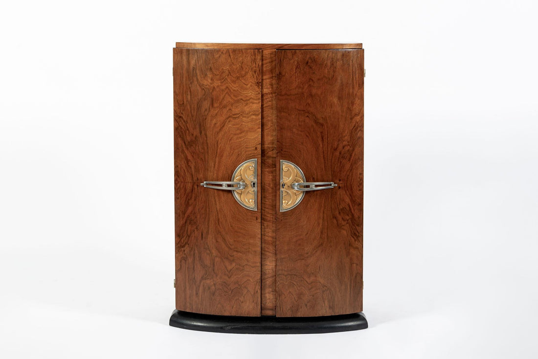 Antique Art Deco Small Burlwood Drinking Cabinet, 1930s